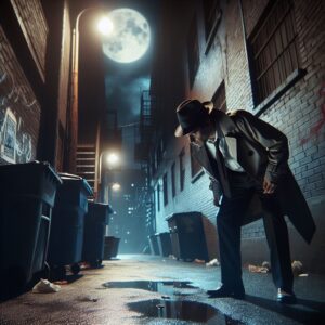 Detective in an alley with moonlight